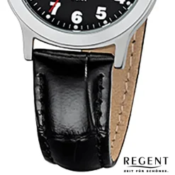 Regent Damen, Herren-Armbanduhr 32-F-1071 Quarz-Uhr Leder-Armband schwarz URF1071