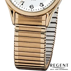 Regent Damen, Herren-Armbanduhr F-894 Quarz-Uhr Stahl-Armband gold URF894