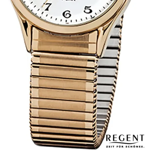 Regent Damen, Herren-Armbanduhr F-894 Quarz-Uhr Stahl-Armband gold URF894