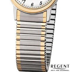 Regent Damen, Herren-Armbanduhr F-889 Quarz-Uhr Stahl-Armband silber gold URF889