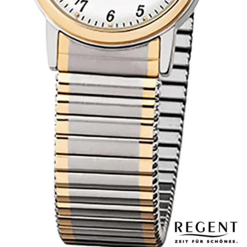 Regent Damen, Herren-Armbanduhr F-889 Quarz-Uhr Stahl-Armband silber gold URF889