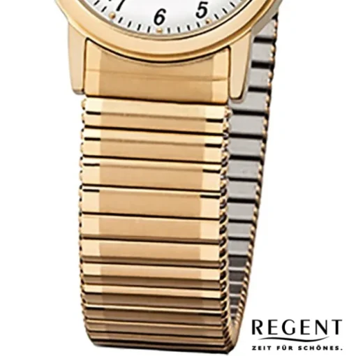 Regent Damen, Herren-Armbanduhr F-890 Quarz-Uhr Stahl-Armband gold URF890