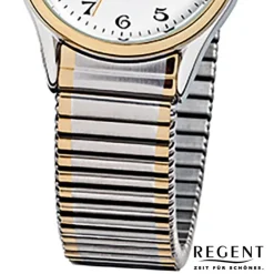 Regent Damen, Herren-Armbanduhr F-461 Quarz-Uhr Stahl-Armband silber gold URF461