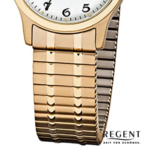 Regent Damen, Herren-Armbanduhr F-886 Quarz-Uhr Stahl-Armband gold URF886