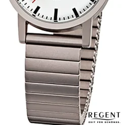 Regent Damen, Herren-Armbanduhr F-476 Quarz-Uhr Titan-Armband silber grau URF476