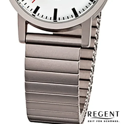 Regent Damen, Herren-Armbanduhr F-476 Quarz-Uhr Titan-Armband silber grau URF476