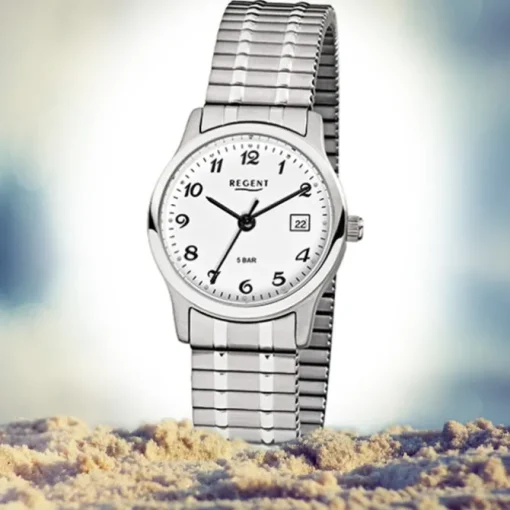 Regent Damen, Herren-Armbanduhr F-885 Quarz-Uhr Stahl-Armband silber URF885