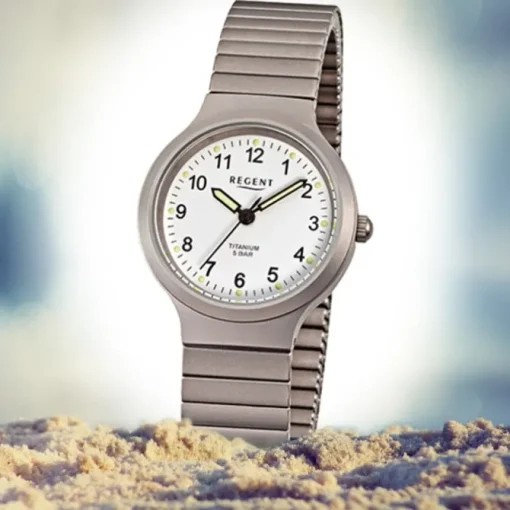 Regent Damen, Herren-Armbanduhr F-275 Quarz-Uhr Titan-Armband silber grau URF275