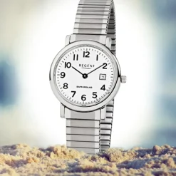 Regent Damen, Herren-Armbanduhr F-884 Quarz-Uhr Stahl-Armband silber URF884
