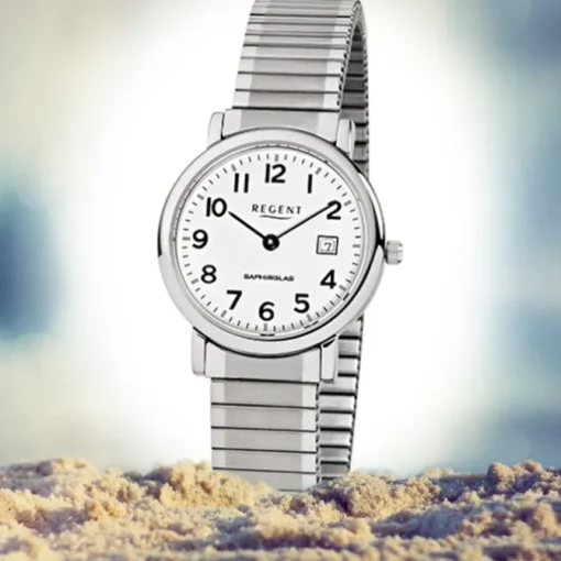 Regent Damen, Herren-Armbanduhr F-884 Quarz-Uhr Stahl-Armband silber URF884