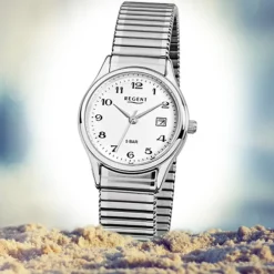 Regent Damen, Herren-Armbanduhr F-893 Quarz-Uhr Stahl-Armband silber URF893