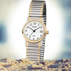 Regent Damen, Herren-Armbanduhr F-889 Quarz-Uhr Stahl-Armband silber gold URF889