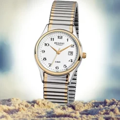 Regent Damen, Herren-Armbanduhr F-461 Quarz-Uhr Stahl-Armband silber gold URF461