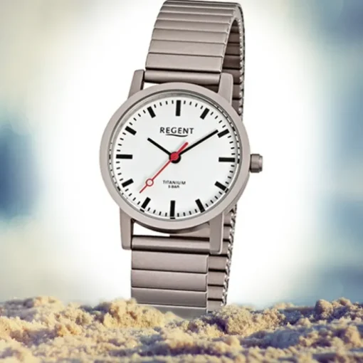 Regent Damen, Herren-Armbanduhr F-476 Quarz-Uhr Titan-Armband silber grau URF476