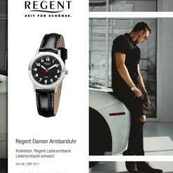 Regent Damen, Herren-Armbanduhr 32-F-1071 Quarz-Uhr Leder-Armband schwarz URF1071