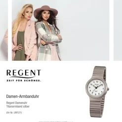 Regent Damen, Herren-Armbanduhr F-275 Quarz-Uhr Titan-Armband silber grau URF275