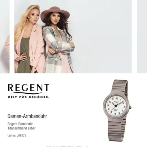 Regent Damen, Herren-Armbanduhr F-275 Quarz-Uhr Titan-Armband silber grau URF275