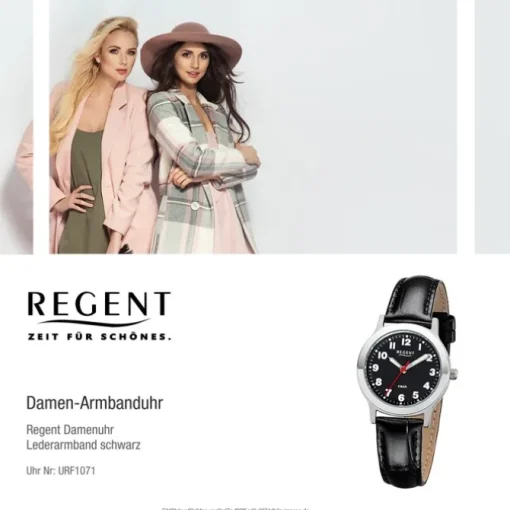 Regent Damen, Herren-Armbanduhr 32-F-1071 Quarz-Uhr Leder-Armband schwarz URF1071