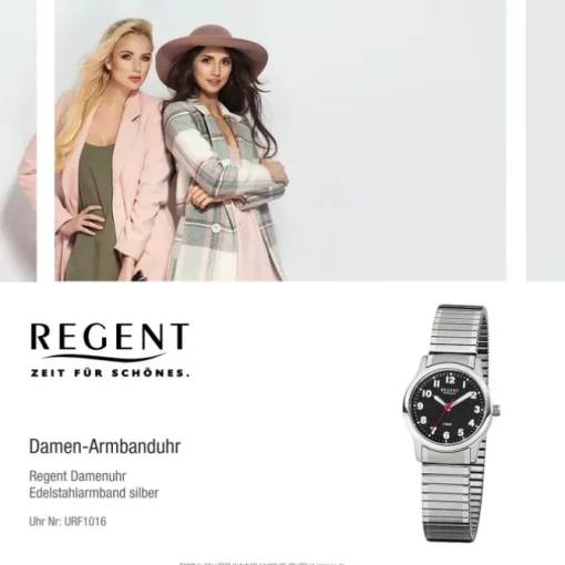 Regent Damen, Herren-Armbanduhr 32-F-1016 Quarz-Uhr Edelstahl-Armband silber URF1016