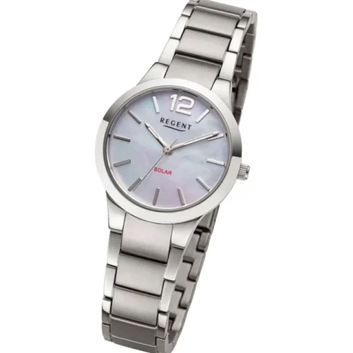 Regent Damen Solaruhr Analog Metallarmband silber grau URF1534