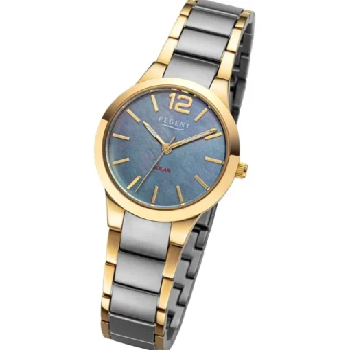 Regent Damen Solaruhr Analog Metallarmband gold grau URF1535