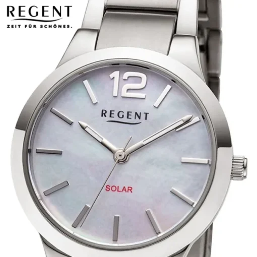 Regent Damen Solaruhr Analog Metallarmband silber grau URF1534
