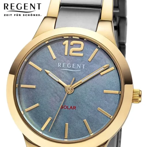 Regent Damen Solaruhr Analog Metallarmband gold grau URF1535