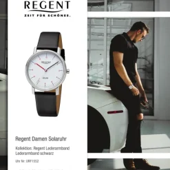 Regent Damen Solaruhr Analog Lederarmband schwarz URF1552