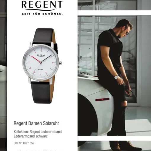 Regent Damen Solaruhr Analog Lederarmband schwarz URF1552