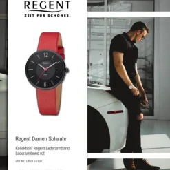 Regent Damen Solaruhr Analog Lederarmband rot UR2114107