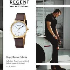 Regent Damen Solaruhr Analog Lederarmband dunkelbraun URF1555