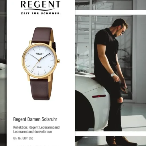 Regent Damen Solaruhr Analog Lederarmband dunkelbraun URF1555