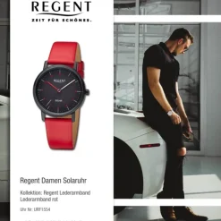 Regent Damen Solaruhr Analog Lederarmband rot URF1554