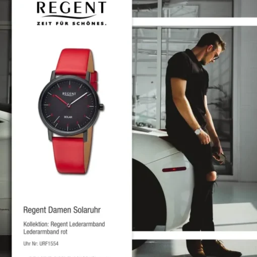 Regent Damen Solaruhr Analog Lederarmband rot URF1554