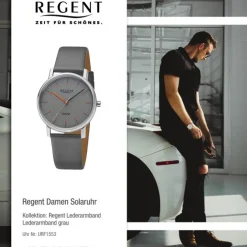 Regent Damen Solaruhr Analog Lederarmband grau URF1553