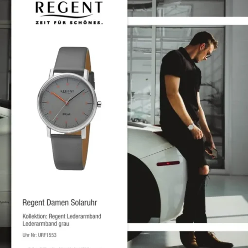 Regent Damen Solaruhr Analog Lederarmband grau URF1553