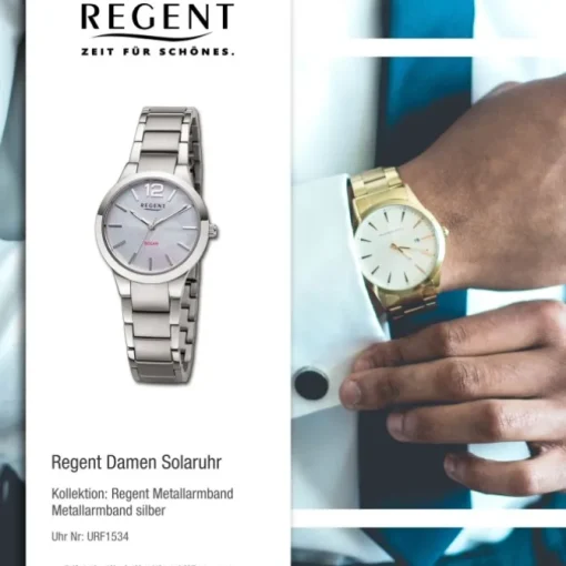 Regent Damen Solaruhr Analog Metallarmband silber grau URF1534