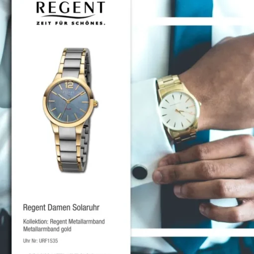 Regent Damen Solaruhr Analog Metallarmband gold grau URF1535