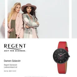 Regent Damen Solaruhr Analog Lederarmband rot UR2114107