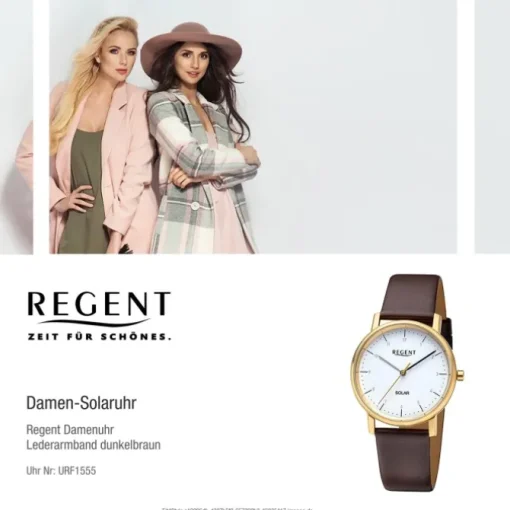 Regent Damen Solaruhr Analog Lederarmband dunkelbraun URF1555