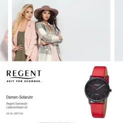 Regent Damen Solaruhr Analog Lederarmband rot URF1554