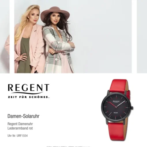 Regent Damen Solaruhr Analog Lederarmband rot URF1554