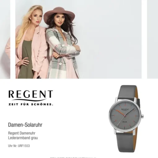 Regent Damen Solaruhr Analog Lederarmband grau URF1553