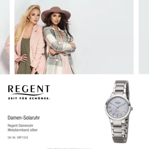 Regent Damen Solaruhr Analog Metallarmband silber grau URF1534