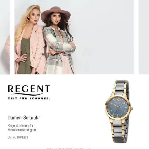 Regent Damen Solaruhr Analog Metallarmband gold grau URF1535