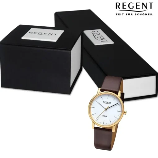 Regent Damen Solaruhr Analog Lederarmband dunkelbraun URF1555