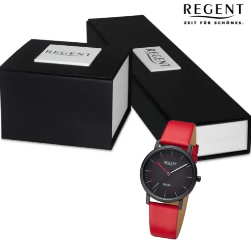 Regent Damen Solaruhr Analog Lederarmband rot URF1554
