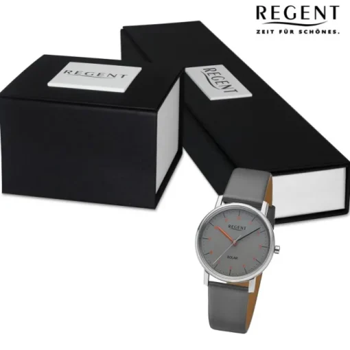 Regent Damen Solaruhr Analog Lederarmband grau URF1553