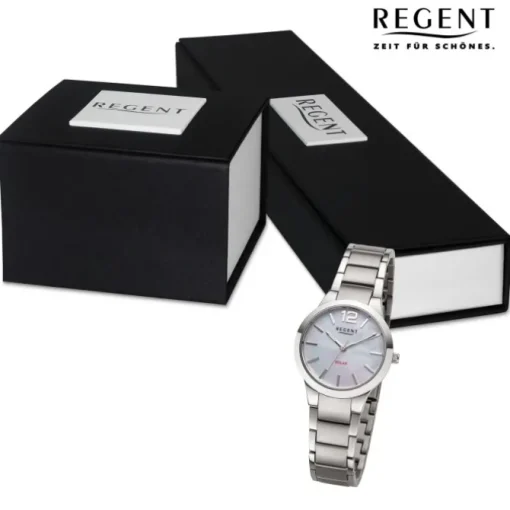 Regent Damen Solaruhr Analog Metallarmband silber grau URF1534