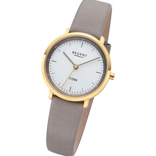 Regent Damen Titan-Armbanduhr Analog Lederarmband grau URBA838